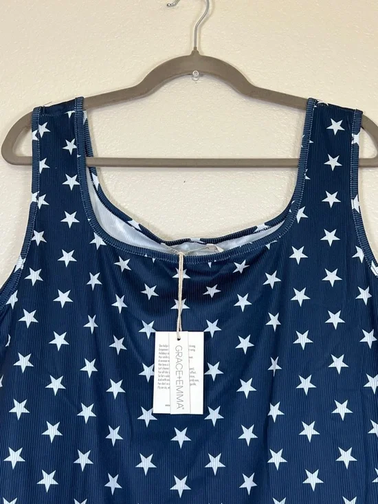 Navy blue and white star tank top, size 3X - Picture 2 of 4